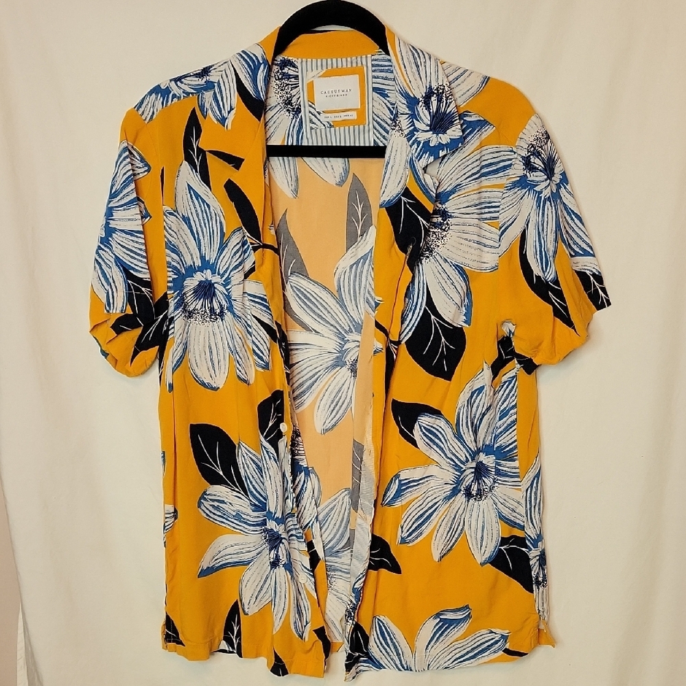 Cactus Men's Shirt in Yellow and Blue Floral
